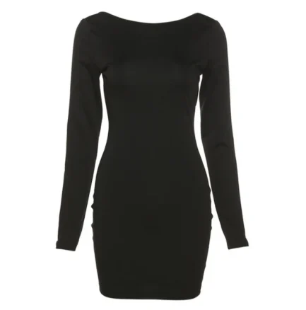 Retro Women's Dresses Basic Long Sleeved Sexy Cross Backless Dress Mini Skirt Street Style Temperament Women's Small Black Dress - Imagen 3