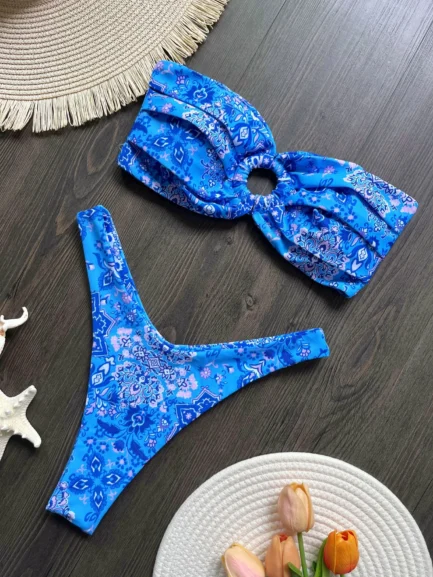 Women Bikinis Set 2025 Fashion Print Padded Strapless Bra and Thong Swimsuits Sexy two piece Bathing Suit Brazilian Biquini - Imagen 6