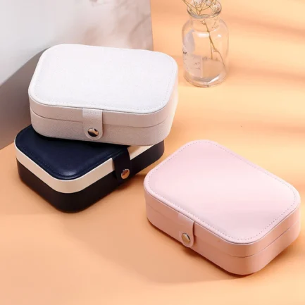 Caja de joyería portátil, organizador de joyas, caja de joyería de viaje, cajas de almacenamiento de cuero con botones, joyero con cremallera - Imagen 3