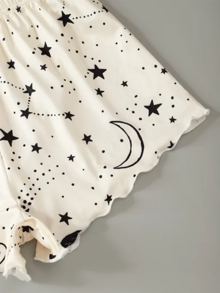 Summer Moon Stars Letter Printed Pajama Set Women Sexy Lingerie Sleeveless Crop Tops with Shorts Pyjamas Sets Suit Sleepwear - Imagen 4