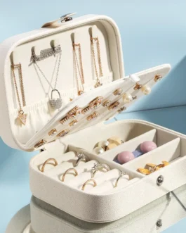 Caja de joyería portátil, organizador de joyas, caja de joyería de viaje, cajas de almacenamiento de cuero con botones, joyero con cremallera