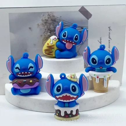 Disney Stitch Cartoon Doll Keychain Kawaii Cake Decorations Silicone Diy Accessories Key Ring Charms Dolly Kids Birthday Gifts