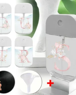 Portable Card Spray Bottle With Funnel Perfume Alcohol Hand Sanitizer Liquid Sub-Packing Bottle Pink Flower Letter Pattern