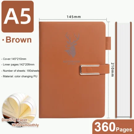 Cuaderno Retro A5, cubierta de cuero suave, 160/360 páginas, Agenda para estudiantes, oficina de negocios, suministros de papelería escolar - Imagen 6