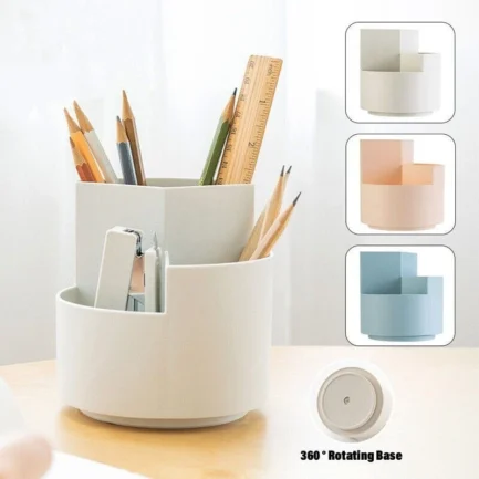 360 Rotating Large Capacity Rotating Pen Holder Desk Pencil Storage Box Organizer Makeup Brush School Office Stationery Supplies - Imagen 3