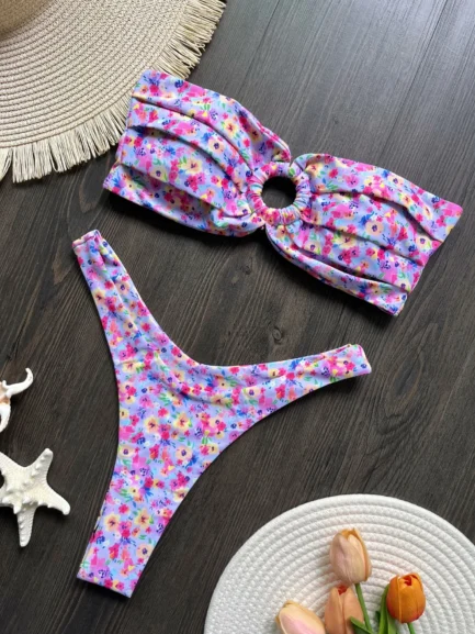 Women Bikinis Set 2025 Fashion Print Padded Strapless Bra and Thong Swimsuits Sexy two piece Bathing Suit Brazilian Biquini - Imagen 4