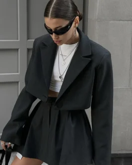 2024 new Women Stylish Short Blazer Sets Crop Blazer Jackets & Pleated Mini Skirt 2 Pieces Sets Two Piece Sets Womens Outifits