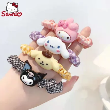 Sanrio Hair Rings For Braids Anime Figure Hello Kity Melody Kuromi Kawaii Doll Gifts for Girls Kids Braids Silver Woment