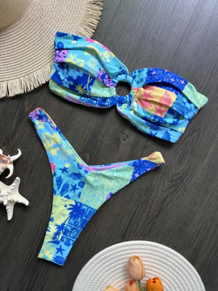 Women Bikinis Set 2025 Fashion Print Padded Strapless Bra and Thong Swimsuits Sexy two piece Bathing Suit Brazilian Biquini - Imagen 5