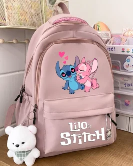 Lilo Stitch Black Backpack Pink School Bag Student Large Book Bag Girl Teenage Travel Bag Rucksack Unisex College Computer Bag