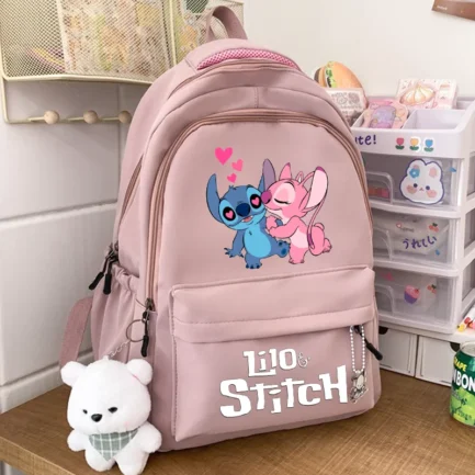 Lilo Stitch Black Backpack Pink School Bag Student Large Book Bag Girl Teenage Travel Bag Rucksack Unisex College Computer Bag