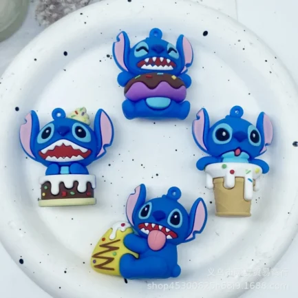 Disney Stitch Cartoon Doll Keychain Kawaii Cake Decorations Silicone Diy Accessories Key Ring Charms Dolly Kids Birthday Gifts - Imagen 2