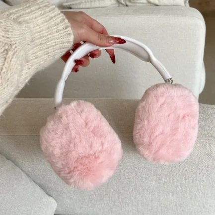 For Airpods Max Earphone Case Plush Soft Silicone Cute Luxury Solid Color Simple and Classic Fur Headphone Accessories 3D Cover - Imagen 3