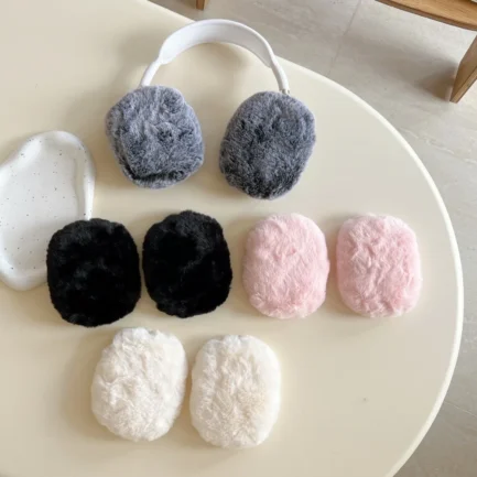 For Airpods Max Earphone Case Plush Soft Silicone Cute Luxury Solid Color Simple and Classic Fur Headphone Accessories 3D Cover - Imagen 2