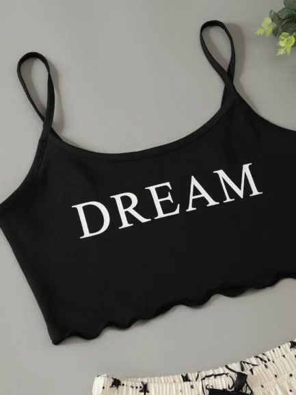 Summer Moon Stars Letter Printed Pajama Set Women Sexy Lingerie Sleeveless Crop Tops with Shorts Pyjamas Sets Suit Sleepwear - Imagen 3