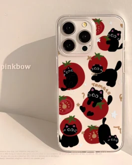 Ins Lovely Tomato Black Cat Phone Case For Xiaomi Mi 14 13 12 11 10 10T 14T Poco X6 F5 F4 X7 X4 NFC Lite GT Pro 4G 5G Back Cover