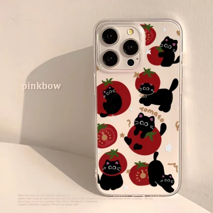 Ins Lovely Tomato Black Cat Phone Case For Xiaomi Mi 14 13 12 11 10 10T 14T Poco X6 F5 F4 X7 X4 NFC Lite GT Pro 4G 5G Back Cover - Imagen 2