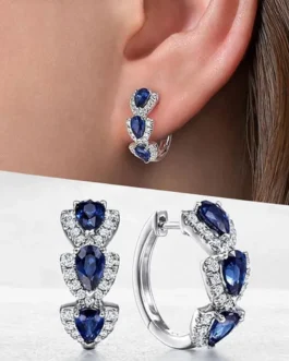 925 Sterling Silver Luxury Trendy Blue Cubic Zirconia Hoop Earrings Wedding Party Elegant Accessories for Women Jewelry Gift