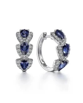 925 Sterling Silver Luxury Trendy Blue Cubic Zirconia Hoop Earrings Wedding Party Elegant Accessories for Women Jewelry Gift