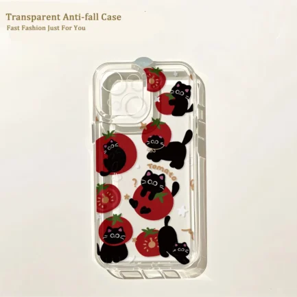 Ins Lovely Tomato Black Cat Phone Case For Xiaomi Mi 14 13 12 11 10 10T 14T Poco X6 F5 F4 X7 X4 NFC Lite GT Pro 4G 5G Back Cover - Imagen 5