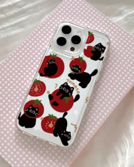 Ins Lovely Tomato Black Cat Phone Case For Xiaomi Mi 14 13 12 11 10 10T 14T Poco X6 F5 F4 X7 X4 NFC Lite GT Pro 4G 5G Back Cover