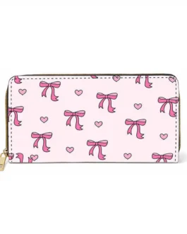 Women's Long Bow Wallet Zipper Clutch Bag Large Capacity Bow Pattern Coin Pouch Card Holder Simple Female Purse for Ladies
