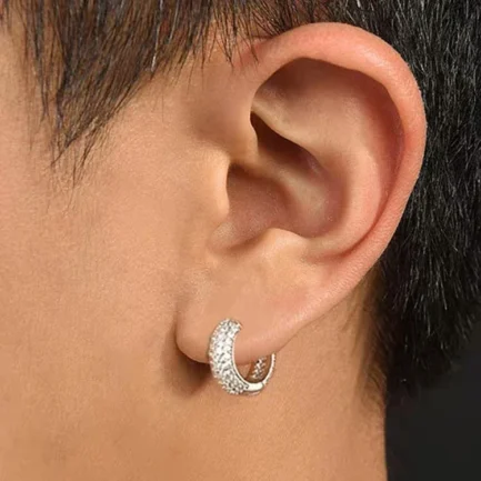 Stainless Steel Hoop Earrings For Men Cool Shiny Zirconia Small Huggie Cartilage Earring Punk Helix Tragus Piercing Jewelry - Imagen 2